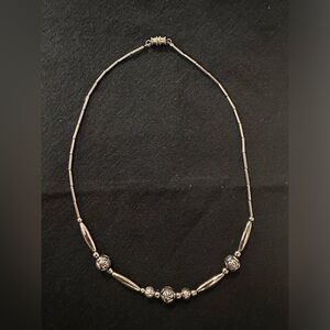 Liquid sterling silver with rose bead vintage necklace